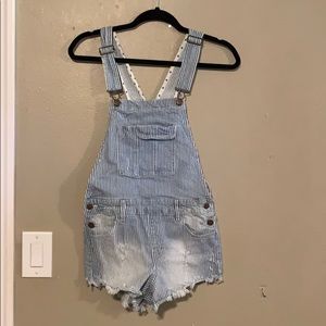 Striped Short Overalls